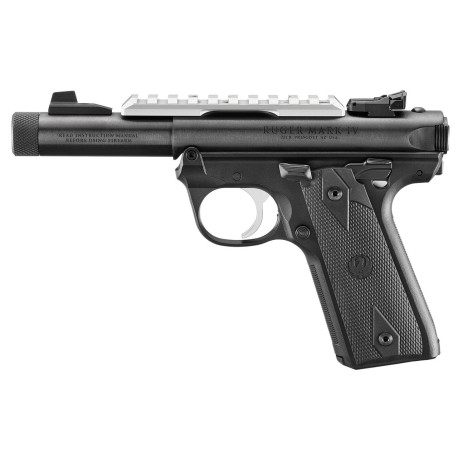 Ruger Mark IV 22/45 22 LR,4.4" Threaded Bull Barrel, Black, Picatinny, Checkered Grip, 10rd