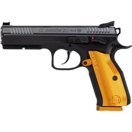 CZ Shadow 2 9mm, 4.89" Barrel, Black, Orange Aluminum Grip, Optic Ready, 17rd
